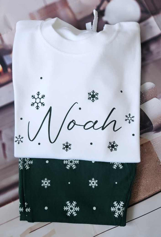 Personalised Bottle Green Snowflake CHILD SIZE PJS