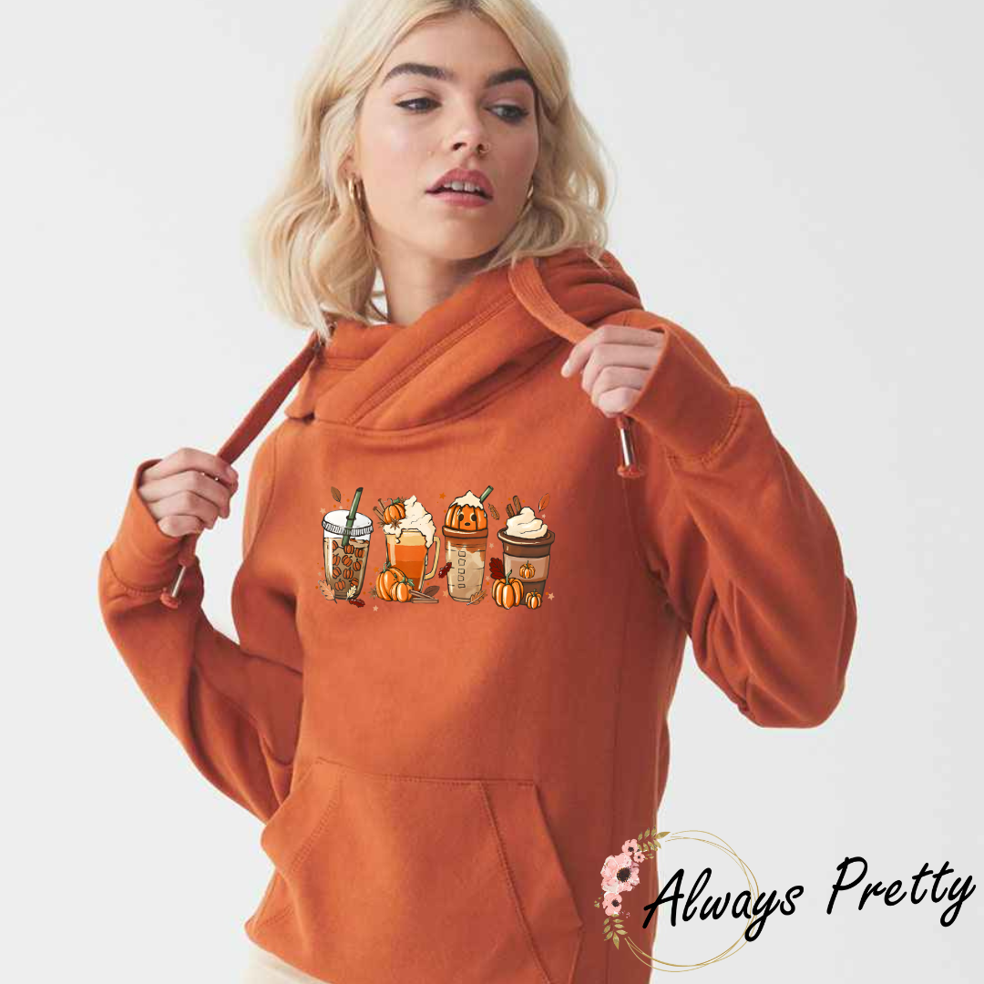 Pumpkin Latte Design Chunky Cowl Neck Hoodie