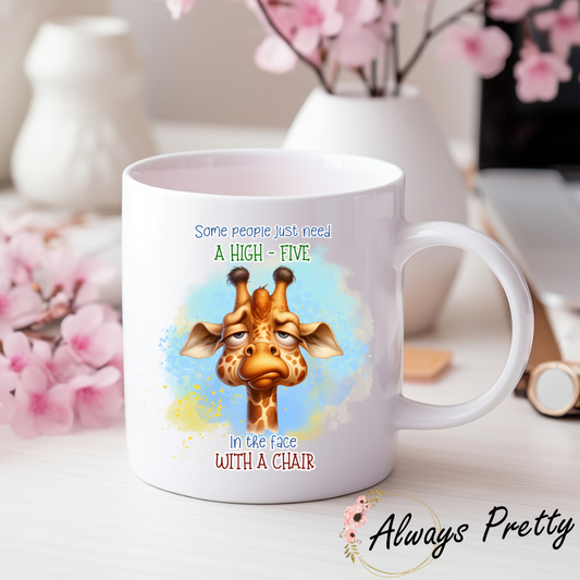 A High Five Funny Giraffe Mug