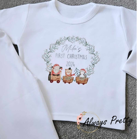 Personalised First Christmas White Pyjamas