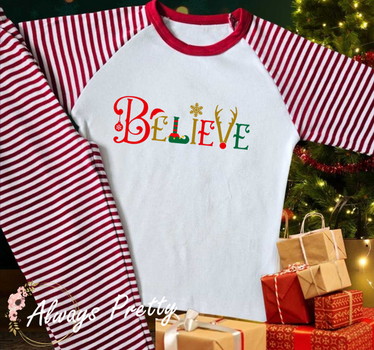 Believe Stripe Christmas Pjs