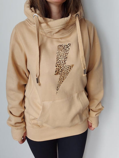 Leopard Print Lightning Bolt Chunky Hoodie